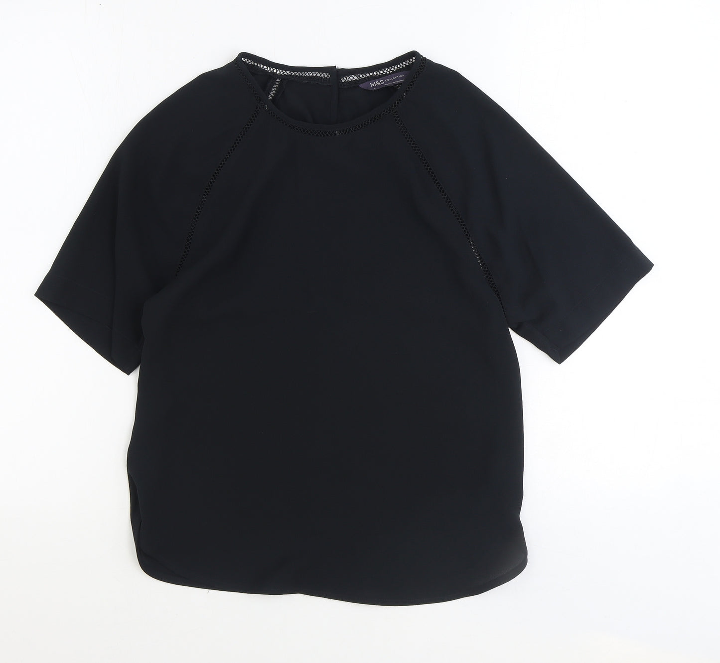 Marks and Spencer Womens Black Herringbone Polyester Basic T-Shirt Size 6 Round Neck