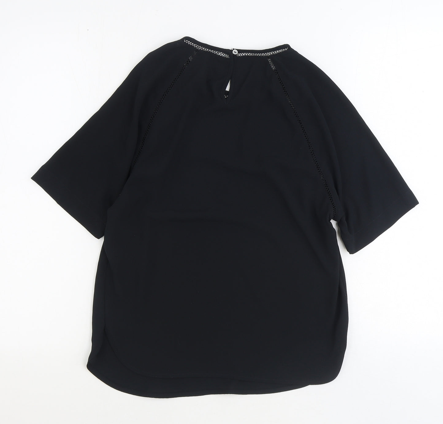 Marks and Spencer Womens Black Herringbone Polyester Basic T-Shirt Size 6 Round Neck