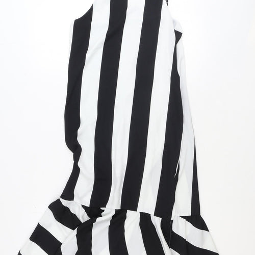COLLUSION Womens Black Striped Polyester A-Line Size 8 Square Neck Pullover