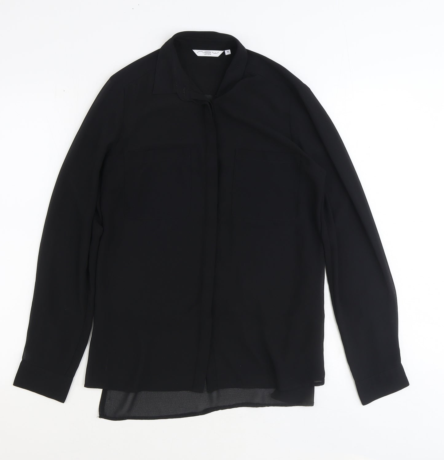 New Look Womens Black Polyester Basic Button-Up Size 10 Collared