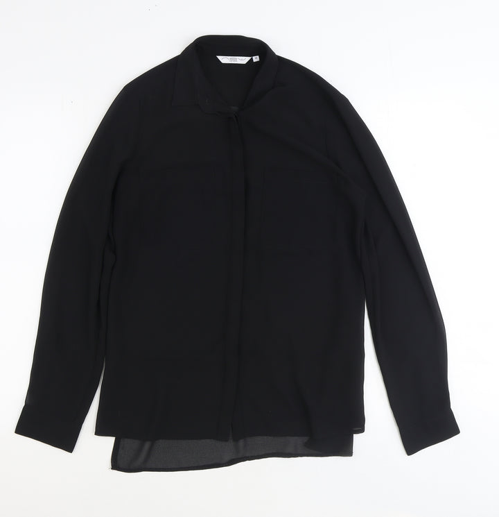 New Look Womens Black Polyester Basic Button-Up Size 10 Collared