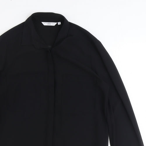 New Look Womens Black Polyester Basic Button-Up Size 10 Collared