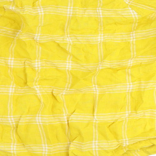 Marks and Spencer Womens Yellow Check Linen Basic Blouse Size 12 V-Neck