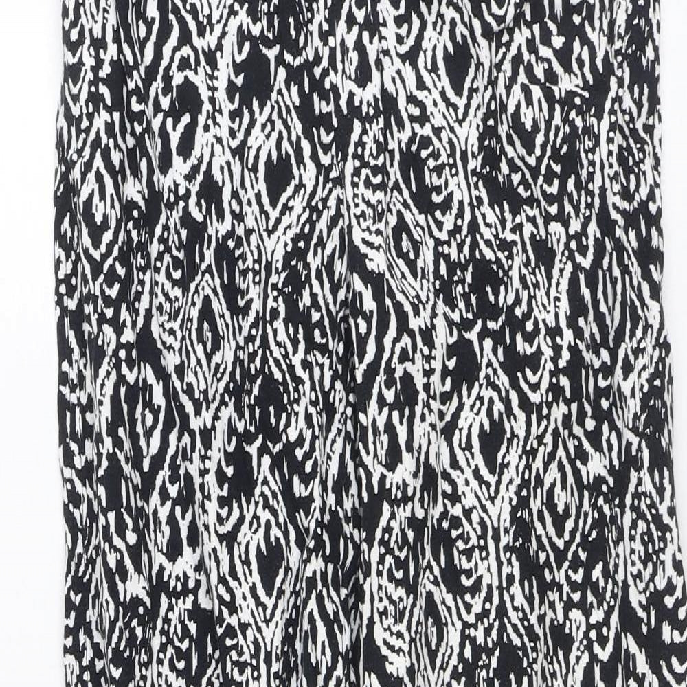 Marks and Spencer Womens Black Geometric Linen Trousers Size 8 Regular Drawstring