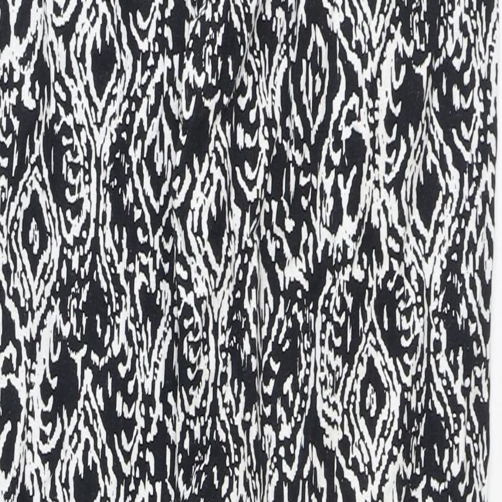 Marks and Spencer Womens Black Geometric Linen Trousers Size 8 Regular Drawstring