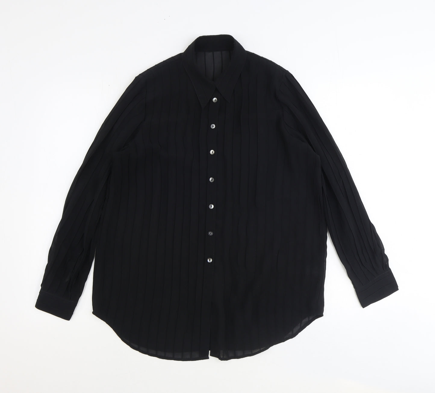 NEXT Womens Black Polyester Basic Button-Up Size 10 Collared