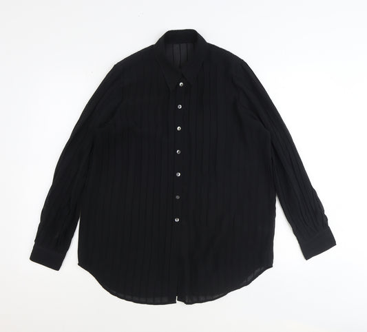 Front view of Next women’s black polyester basic button-up, size UK 10, collared