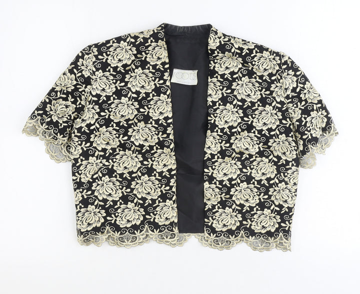 Roots Womens Black V-Neck Floral Polyester Shrug Jumper Size 12