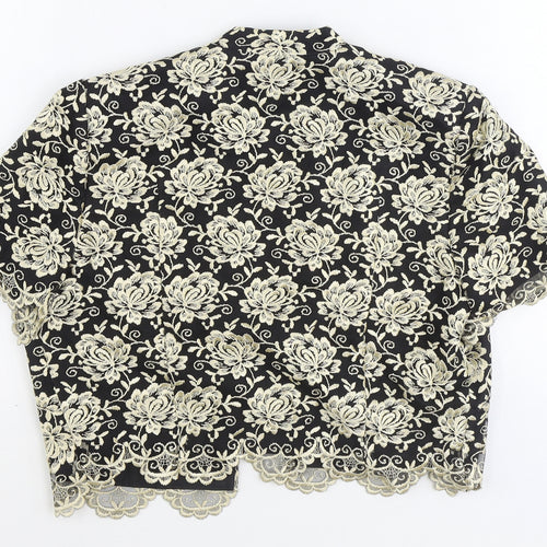 Roots Womens Black V-Neck Floral Polyester Shrug Jumper Size 12