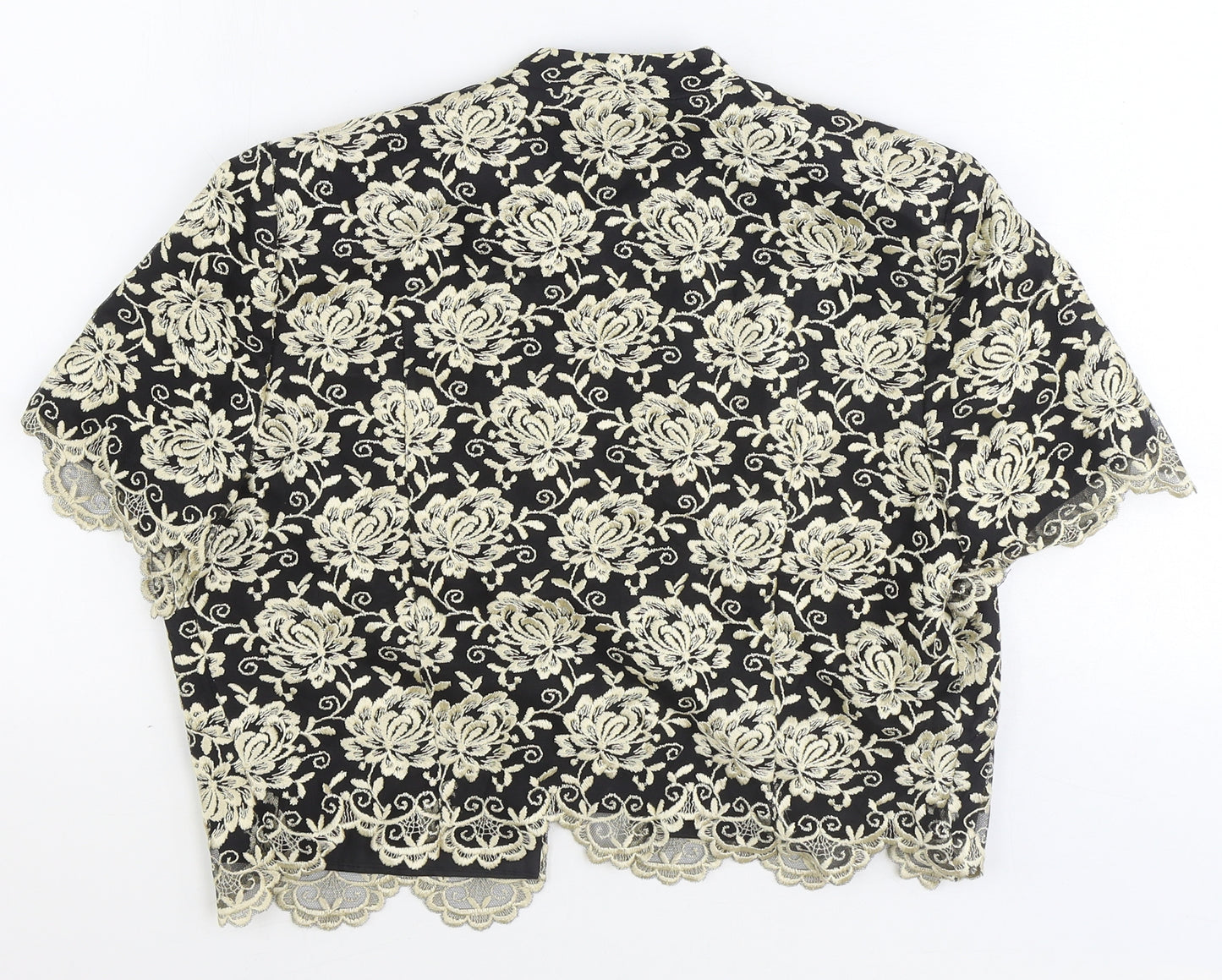 Roots Womens Black V-Neck Floral Polyester Shrug Jumper Size 12