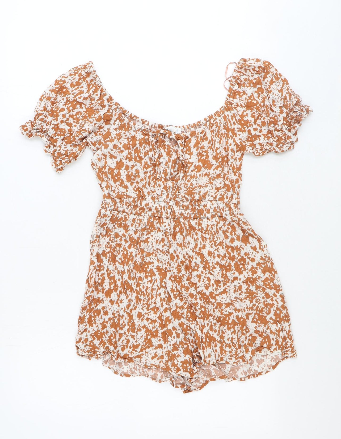 Primark Womens Orange Geometric Viscose Playsuit One-Piece Size 8 Pullover