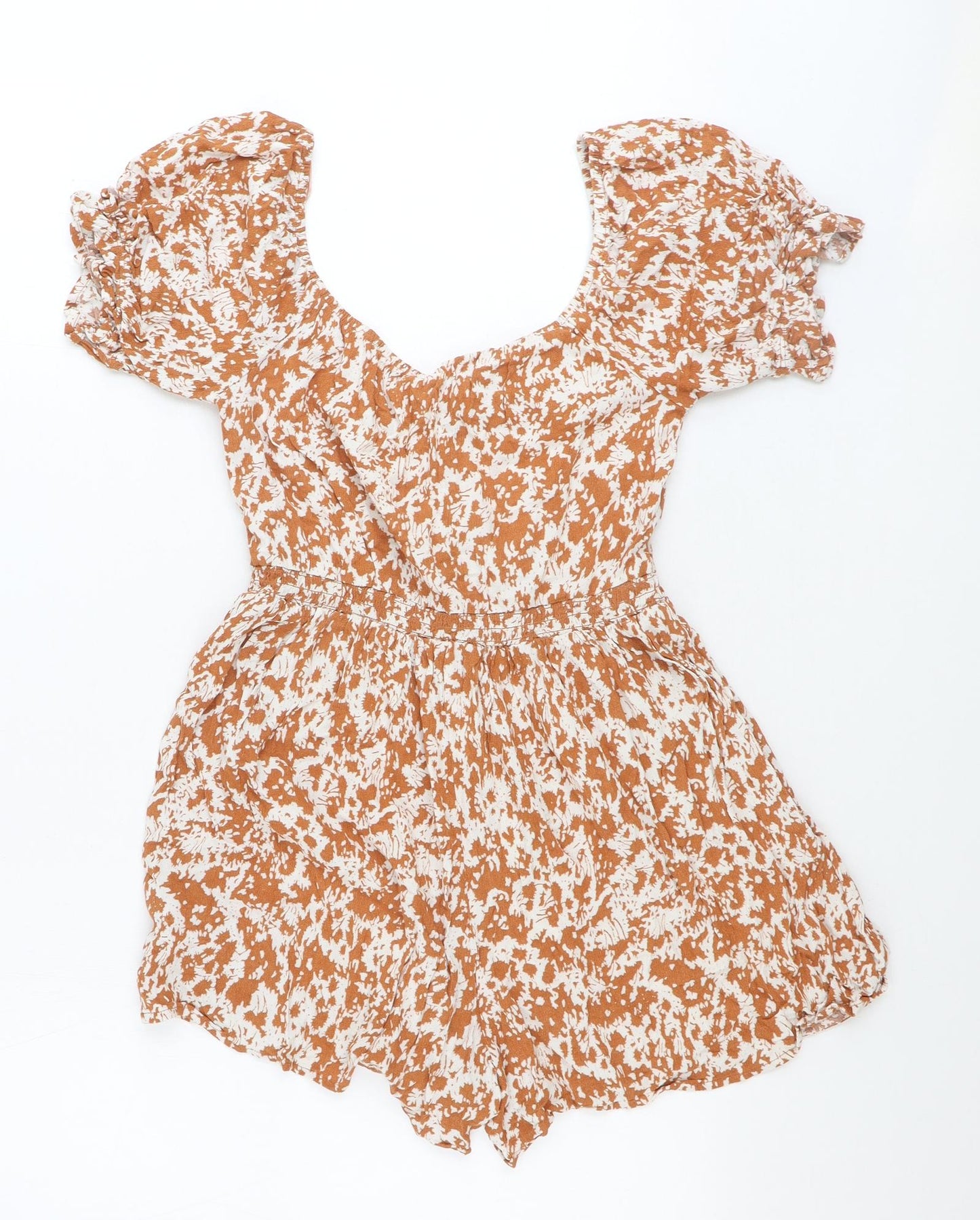 Primark Womens Orange Geometric Viscose Playsuit One-Piece Size 8 Pullover