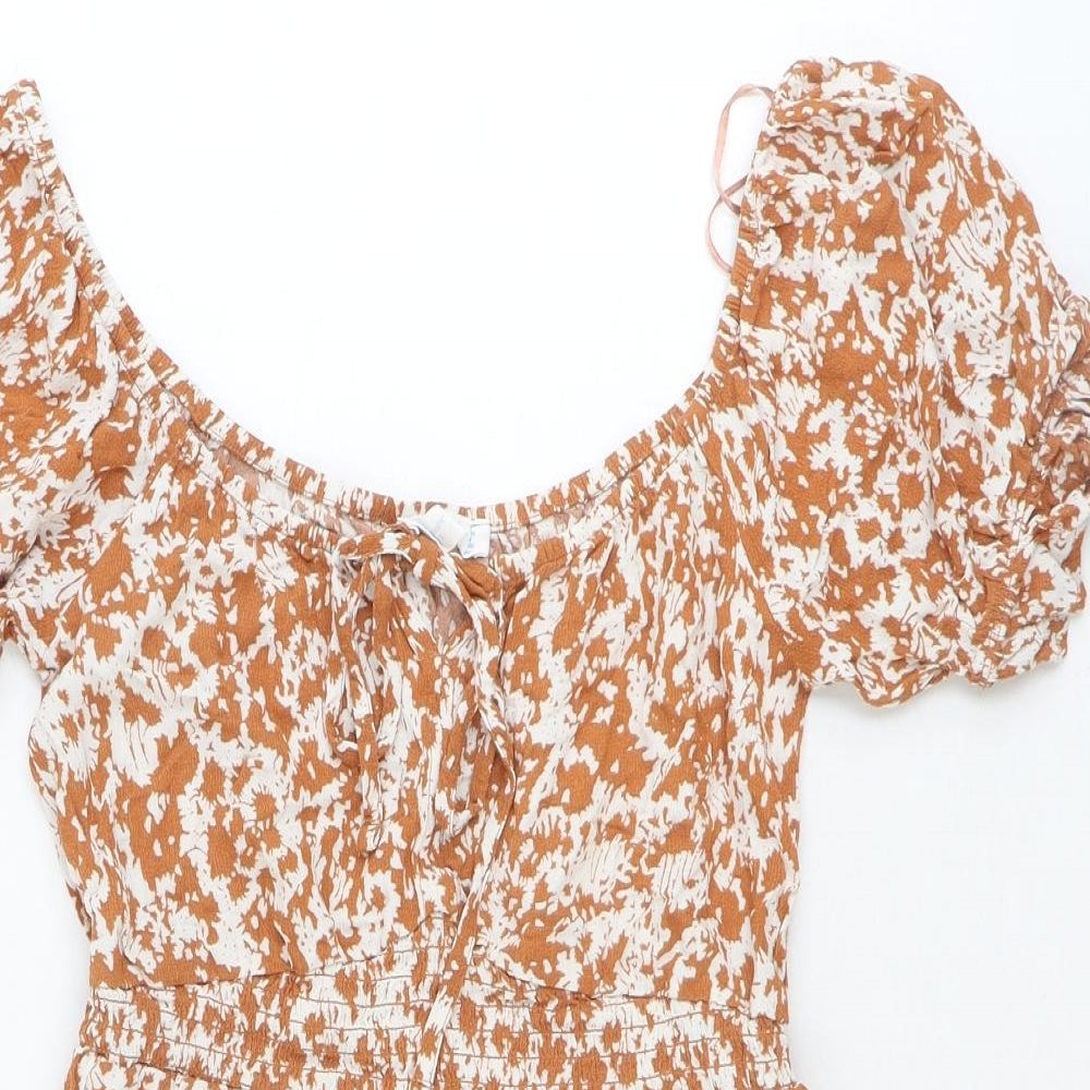 Primark Womens Orange Geometric Viscose Playsuit One-Piece Size 8 Pullover