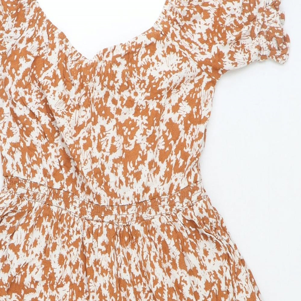 Primark Womens Orange Geometric Viscose Playsuit One-Piece Size 8 Pullover