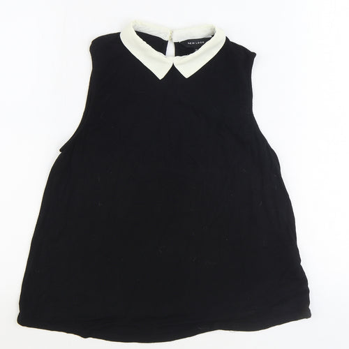 New Look Womens Black Viscose Basic Tank Size 10 Collared