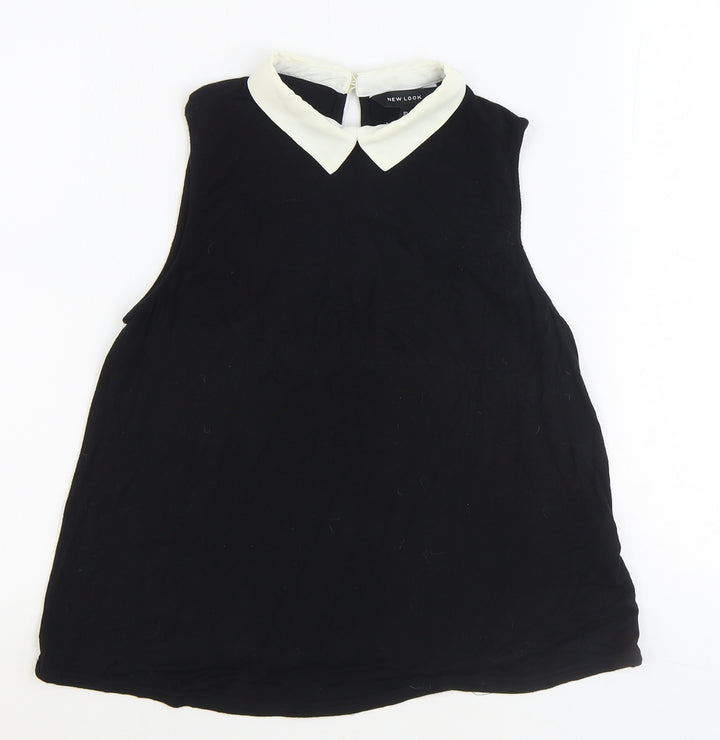 New Look Womens Black Viscose Basic Tank Size 10 Collared