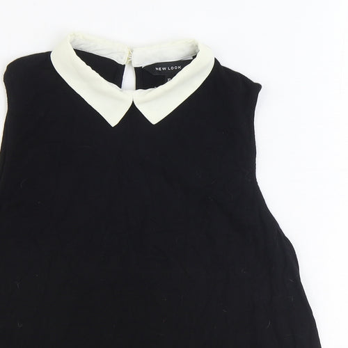 New Look Womens Black Viscose Basic Tank Size 10 Collared