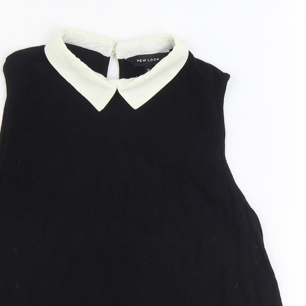 New Look Womens Black Viscose Basic Tank Size 10 Collared