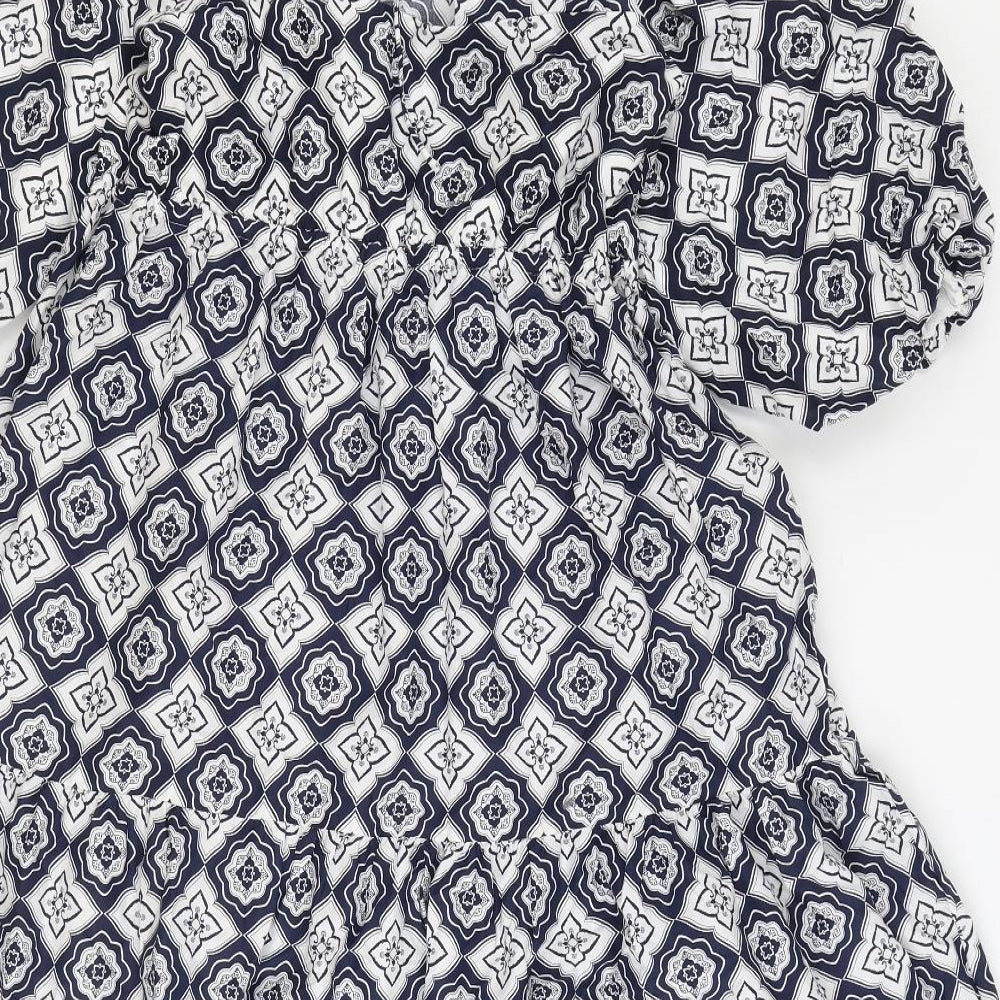 Marks and Spencer Womens Blue Geometric Polyester A-Line Size 8 Round Neck Tie