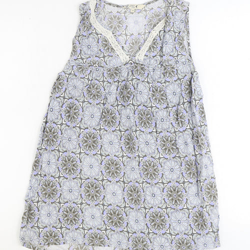 M&Co Womens Blue Geometric Viscose Basic Blouse Size 14 V-Neck