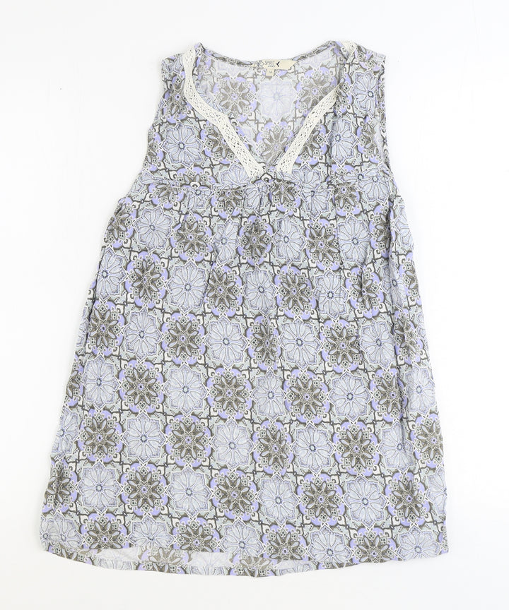 M&Co Womens Blue Geometric Viscose Basic Blouse Size 14 V-Neck