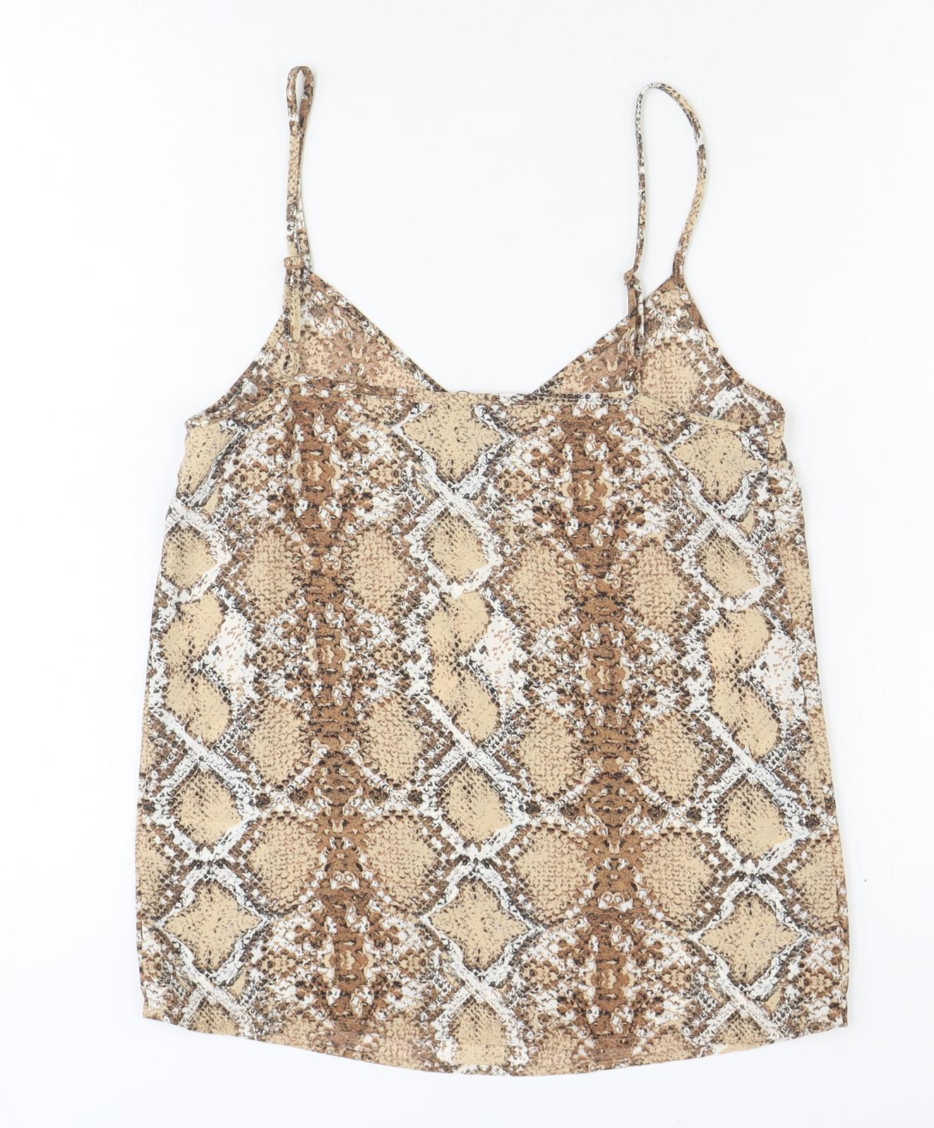 Marks and Spencer Womens Brown Animal Print Polyester Basic Tank Size 6 V-Neck - Snake Print