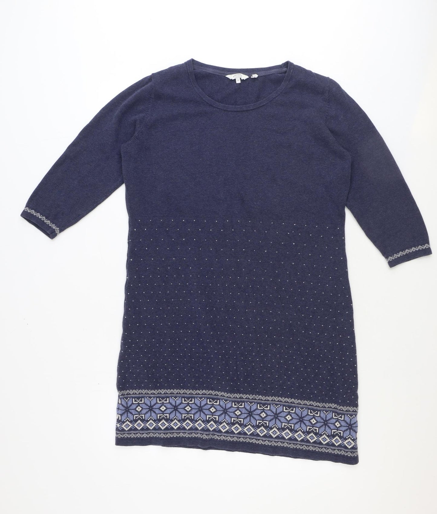 Fat Face Womens Blue Geometric 100% Cotton Jumper Dress Size 16 Round Neck Pullover
