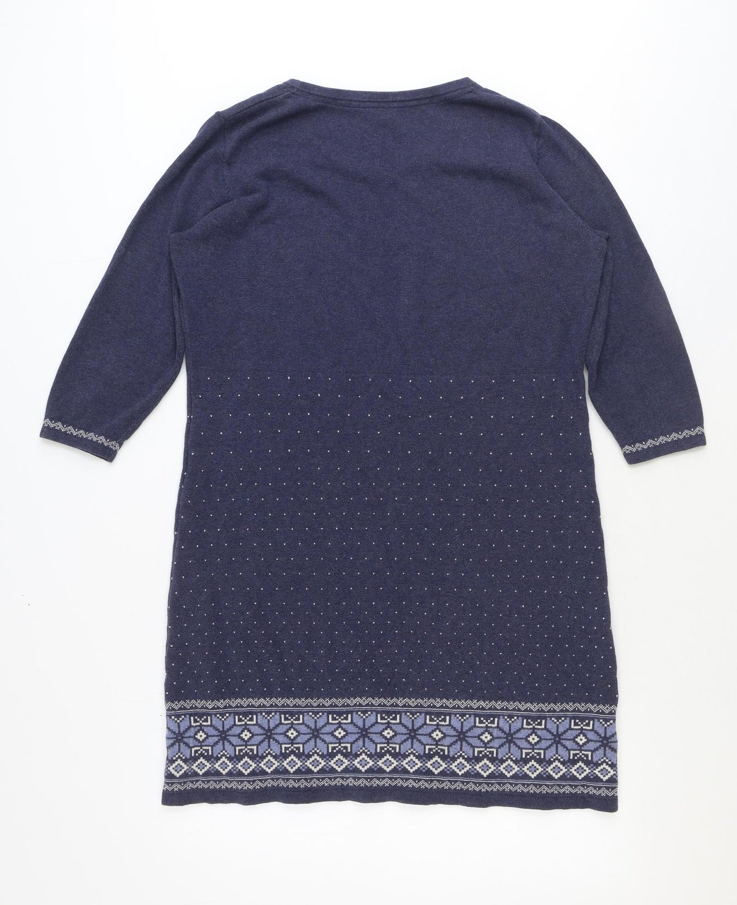 Fat Face Womens Blue Geometric 100% Cotton Jumper Dress Size 16 Round Neck Pullover