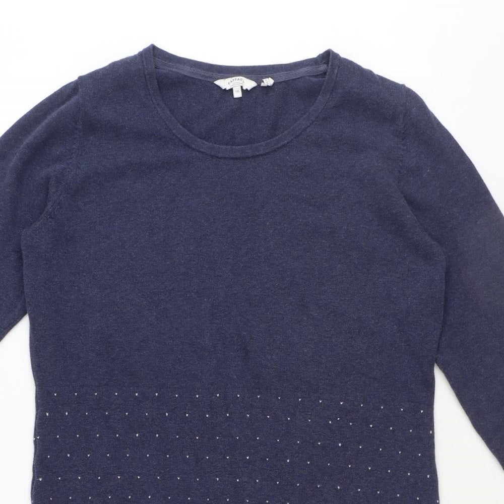 Fat Face Womens Blue Geometric 100% Cotton Jumper Dress Size 16 Round Neck Pullover