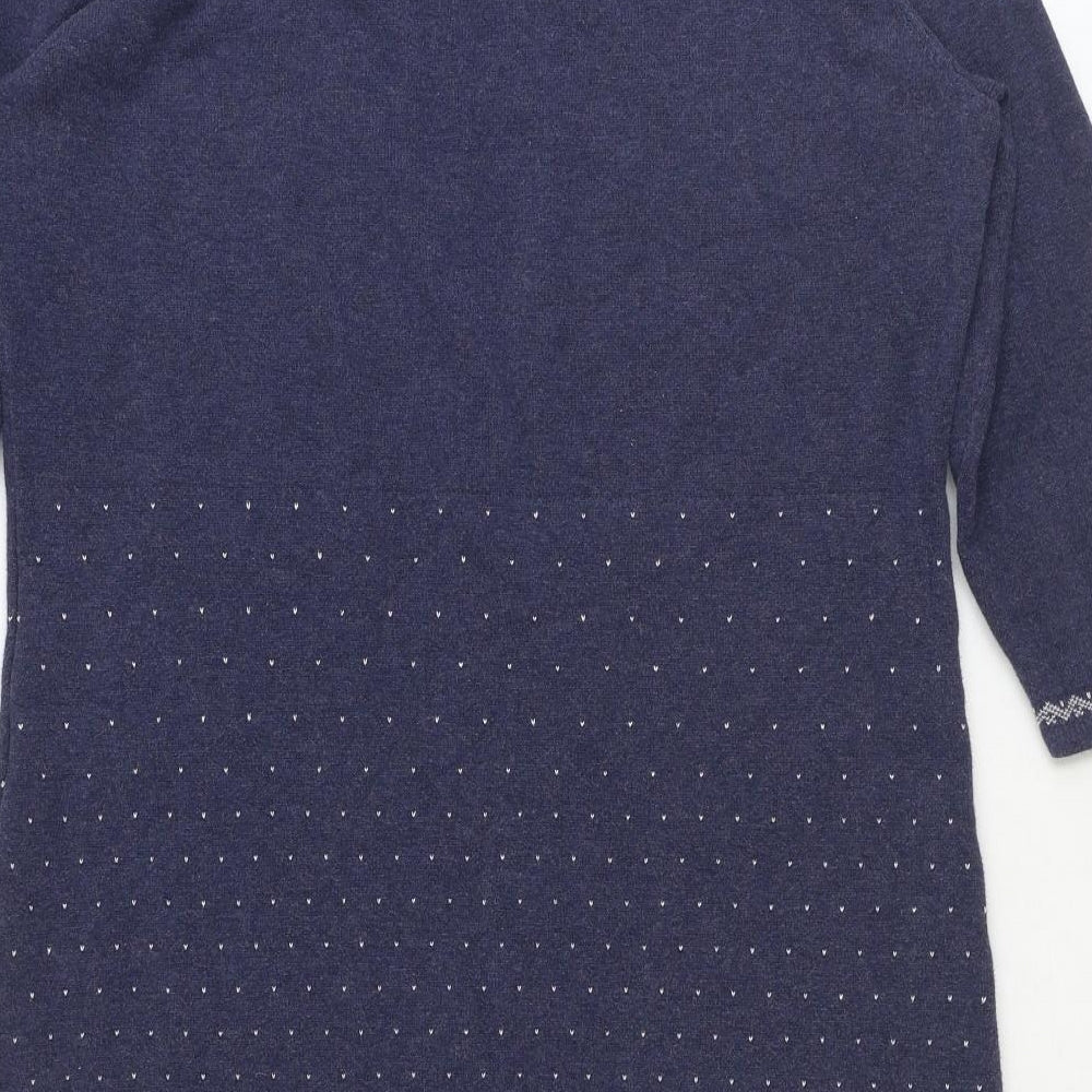 Fat Face Womens Blue Geometric 100% Cotton Jumper Dress Size 16 Round Neck Pullover