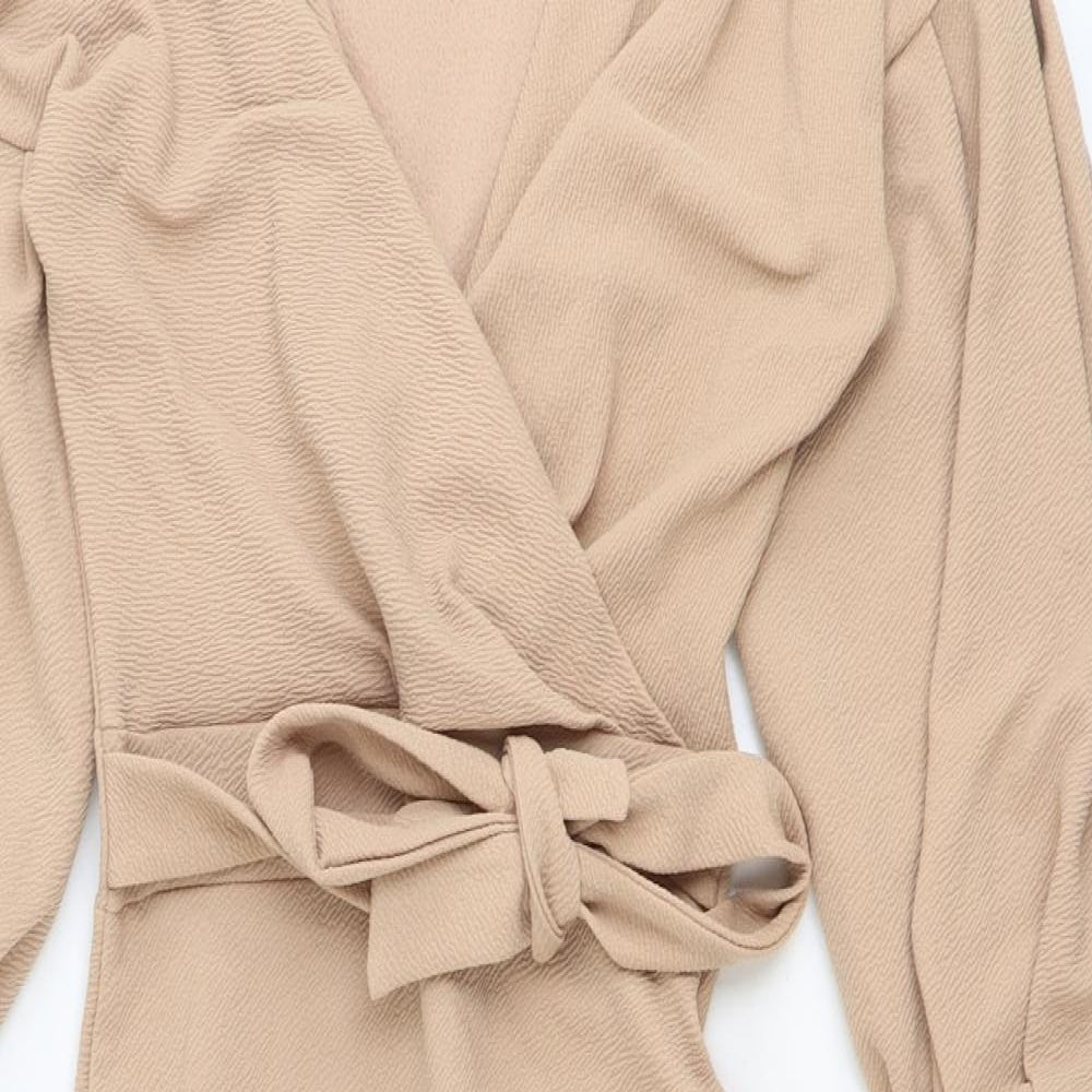 Boohoo Womens Beige Polyester Shift Size 10 V-Neck Tie