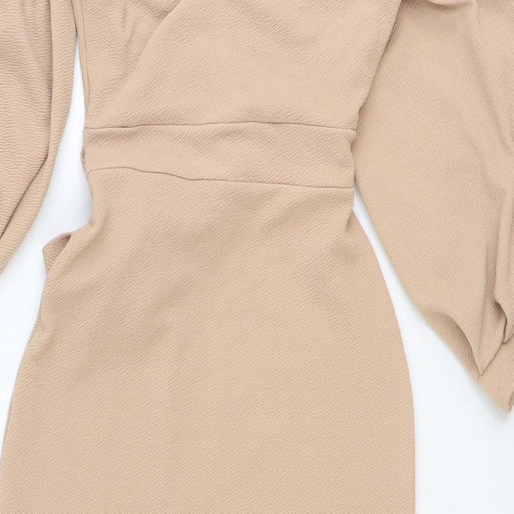 Boohoo Womens Beige Polyester Shift Size 10 V-Neck Tie