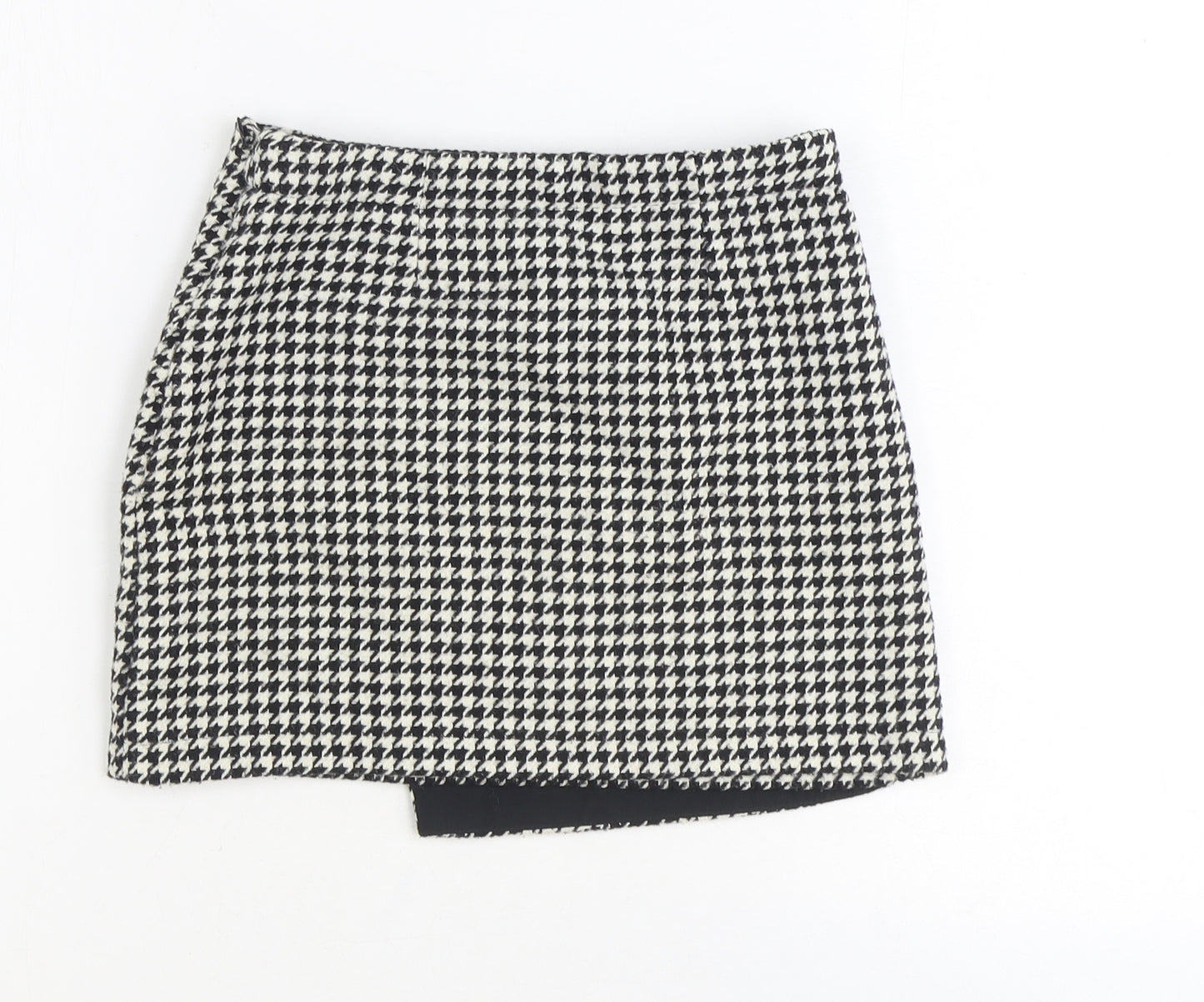 NEXT Girls Black Houndstooth Polyester Wrap Skirt Size 9 Years Regular Zip