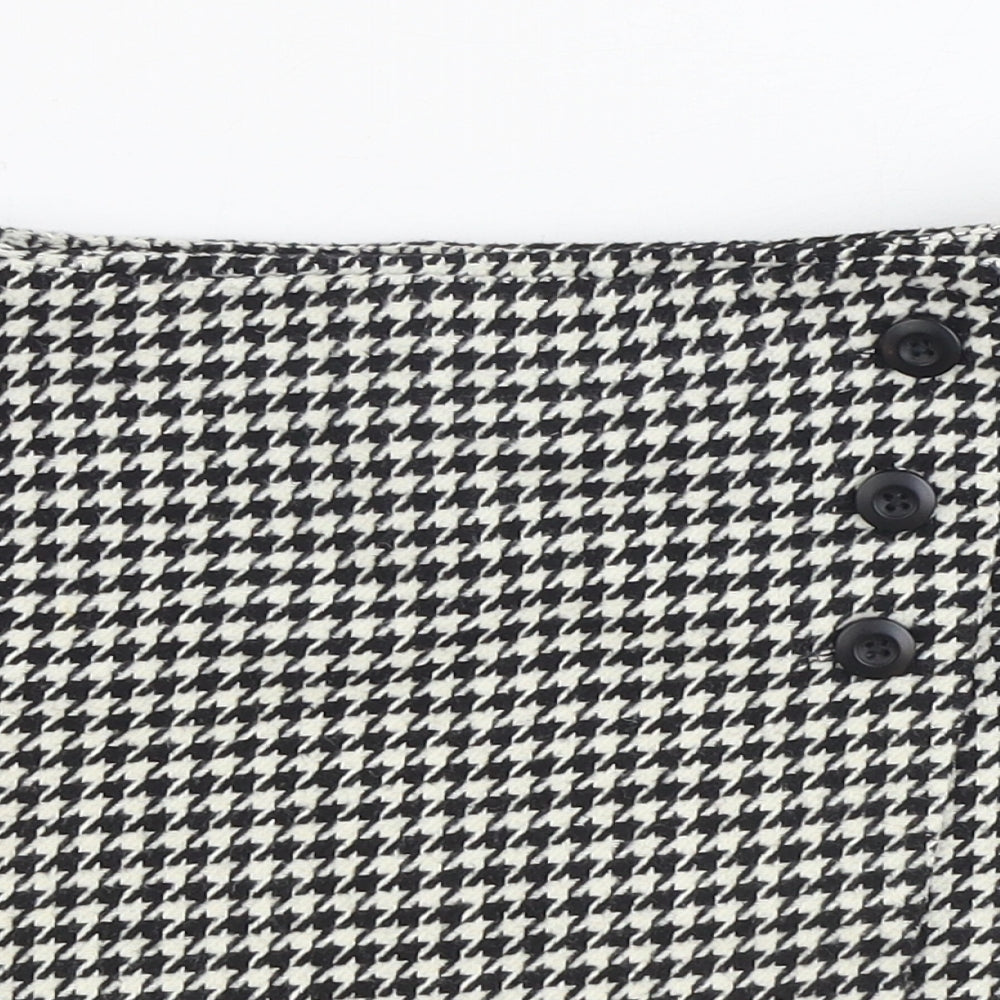 NEXT Girls Black Houndstooth Polyester Wrap Skirt Size 9 Years Regular Zip