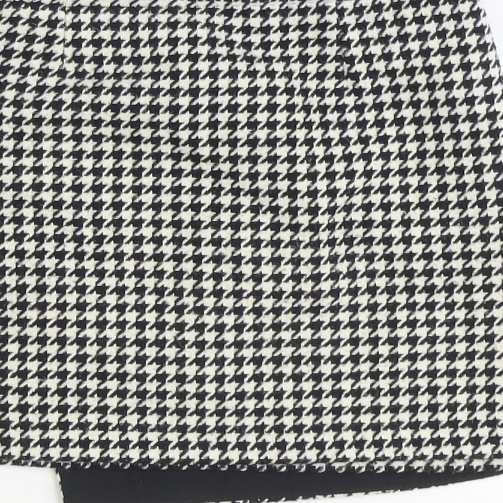 NEXT Girls Black Houndstooth Polyester Wrap Skirt Size 9 Years Regular Zip