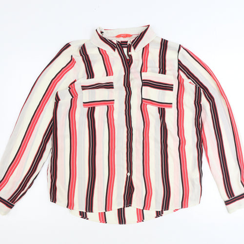 NEXT Womens Multicoloured Striped Polyester Basic Button-Up Size 14 V-Neck