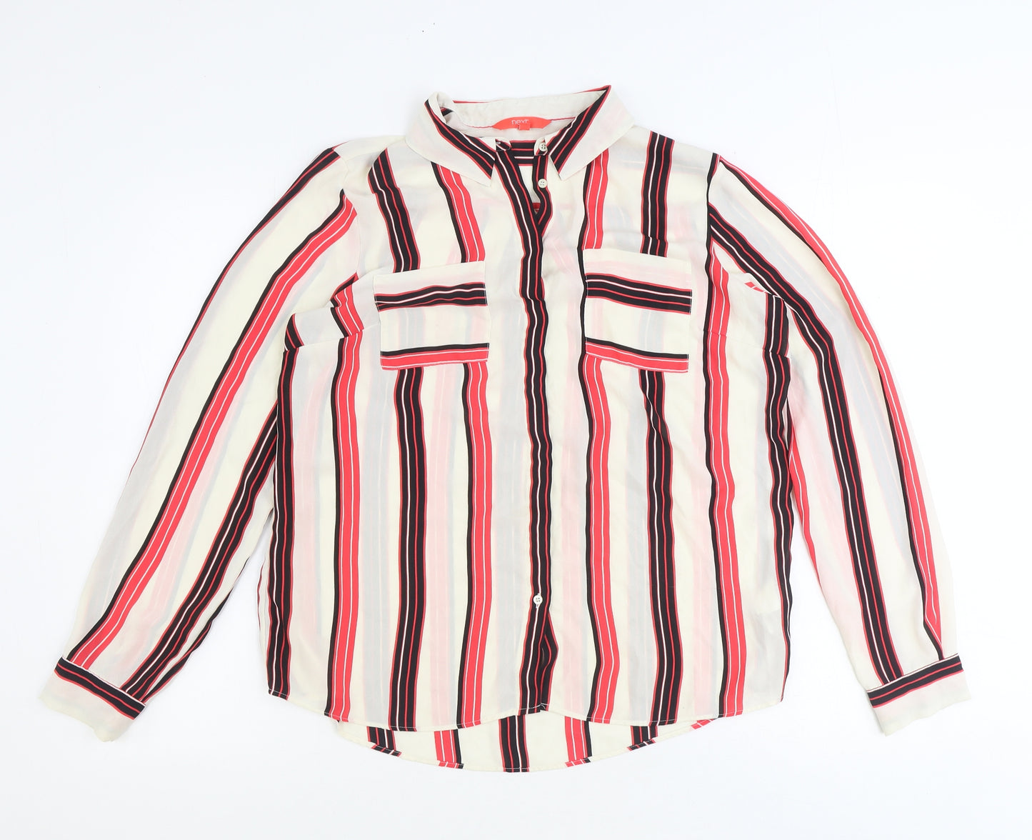 NEXT Womens Multicoloured Striped Polyester Basic Button-Up Size 14 V-Neck