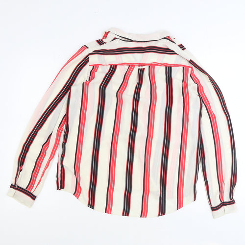 NEXT Womens Multicoloured Striped Polyester Basic Button-Up Size 14 V-Neck