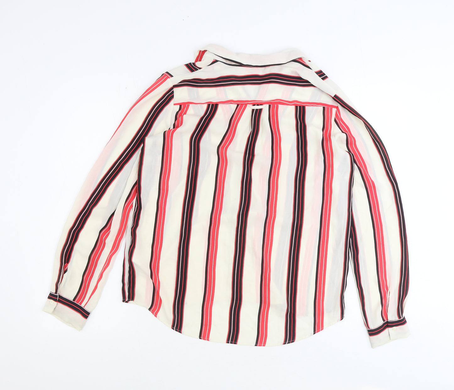 NEXT Womens Multicoloured Striped Polyester Basic Button-Up Size 14 V-Neck