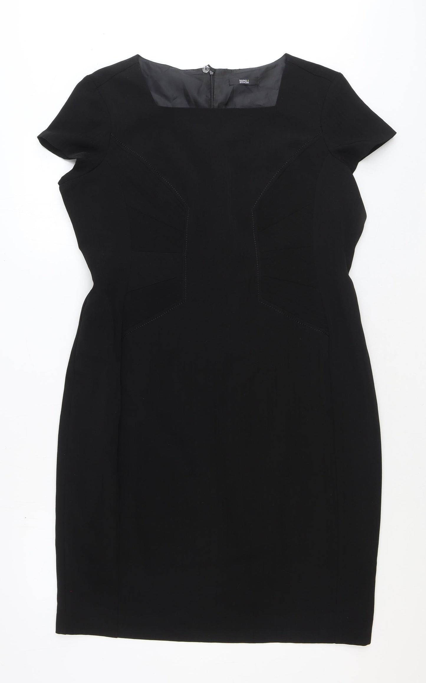 Marks and Spencer Womens Black Polyester Sheath Size 18 Square Neck Zip