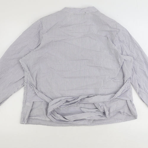 Marks and Spencer Womens White Striped 100% Cotton Wrap Blouse Size 18 V-Neck