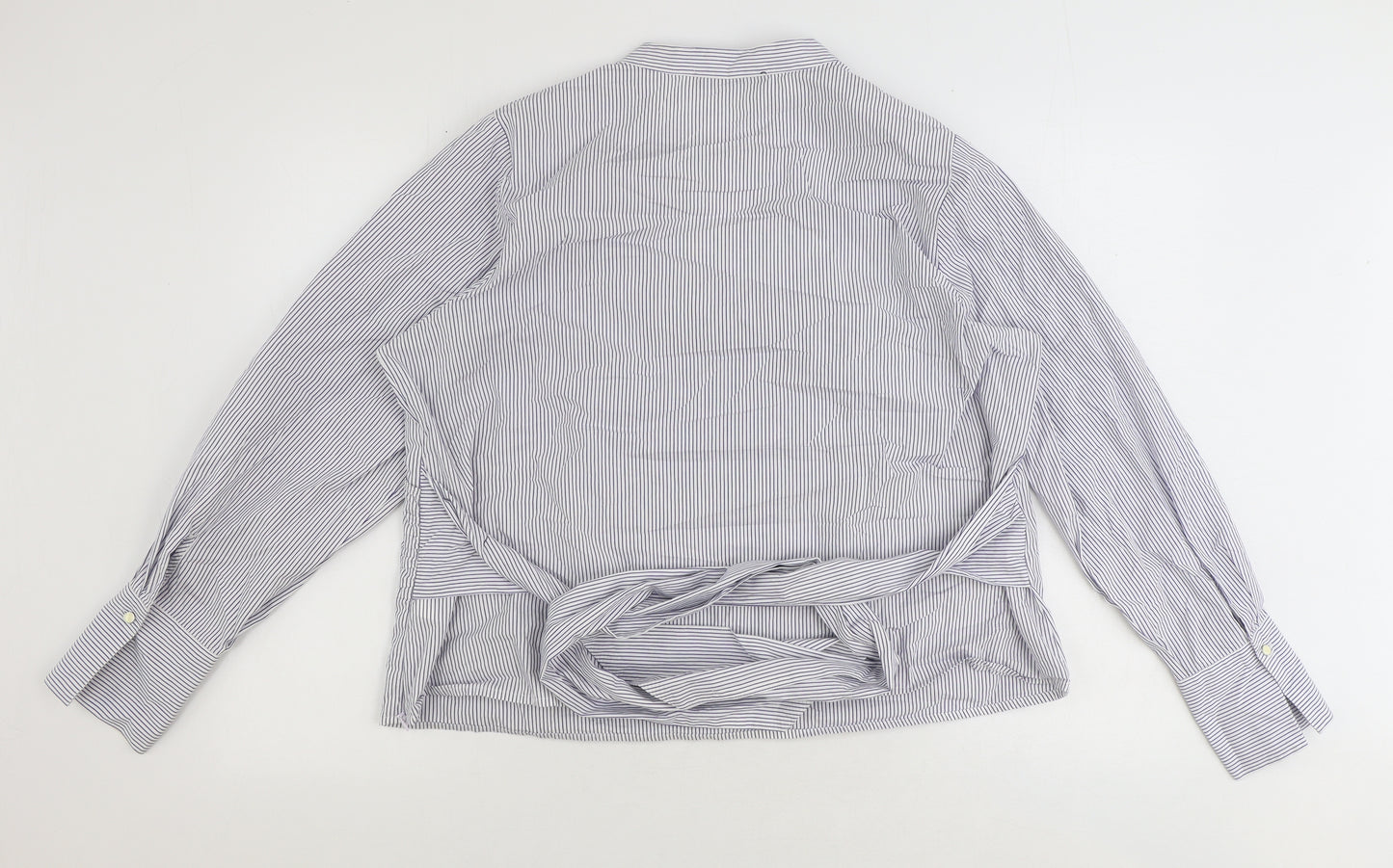 Marks and Spencer Womens White Striped 100% Cotton Wrap Blouse Size 18 V-Neck