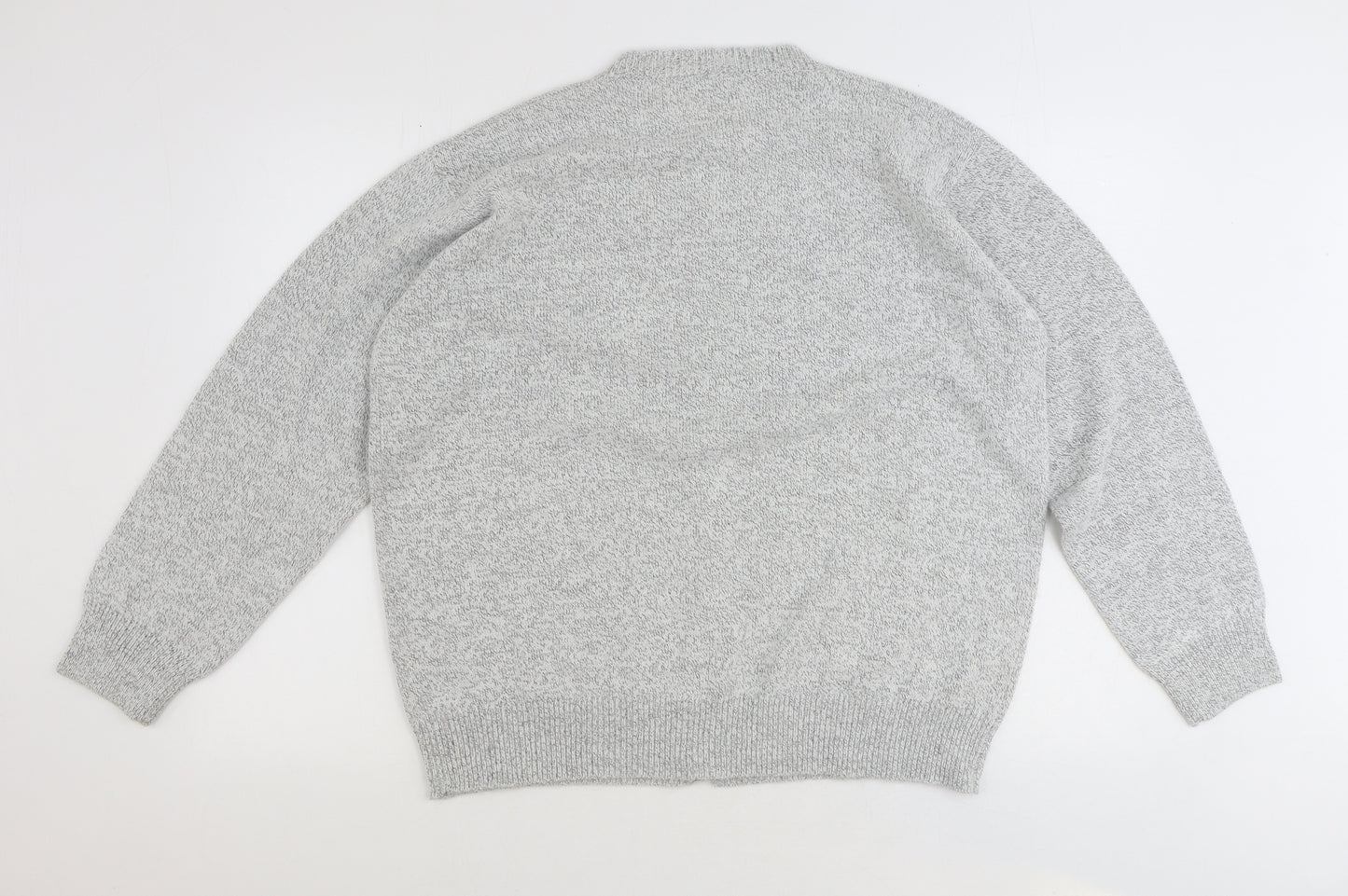 Classics Womens Grey Round Neck Floral Acrylic Cardigan Jumper Size M