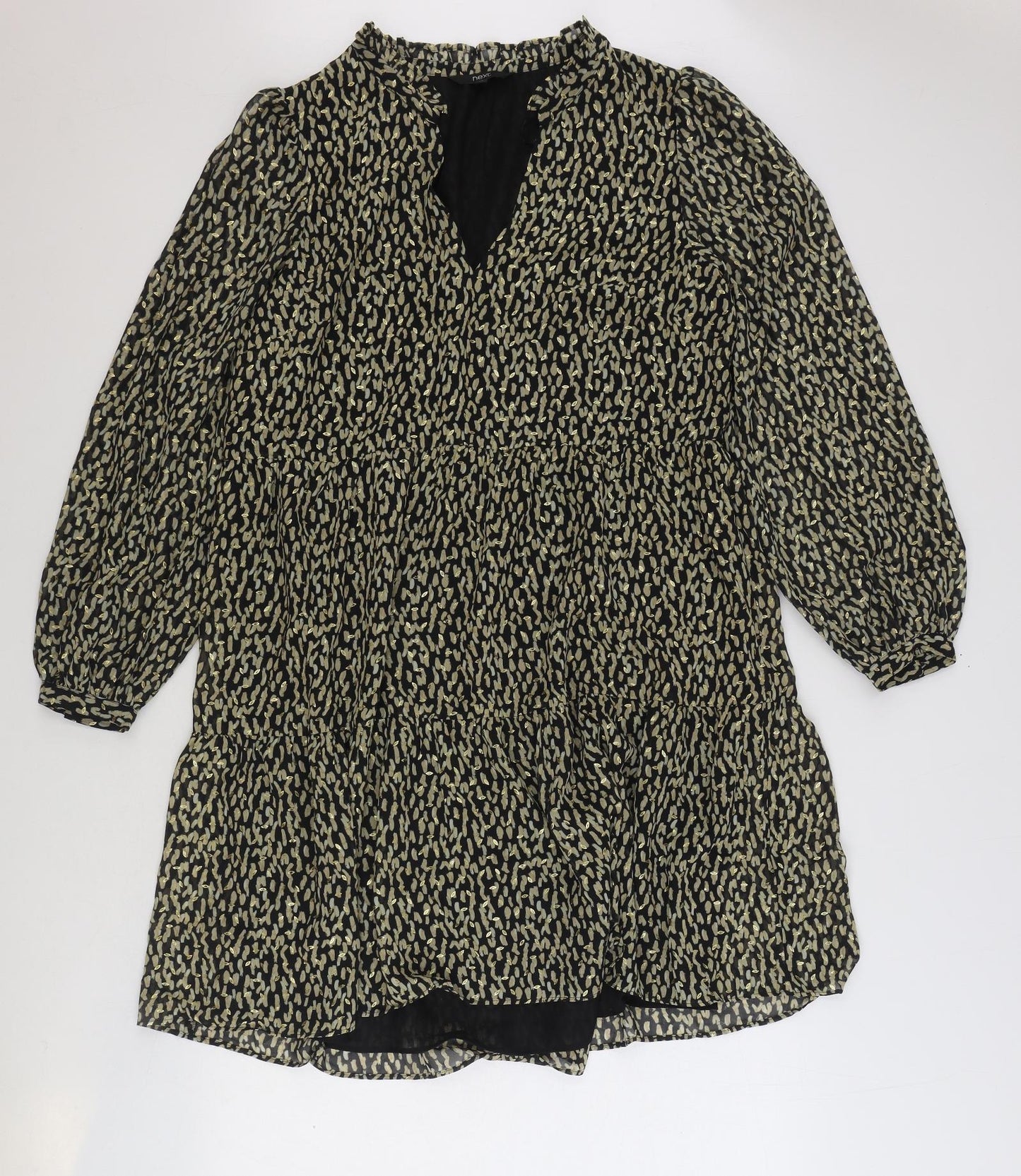 NEXT Womens Black Geometric Polyester A-Line Size 14 V-Neck Pullover
