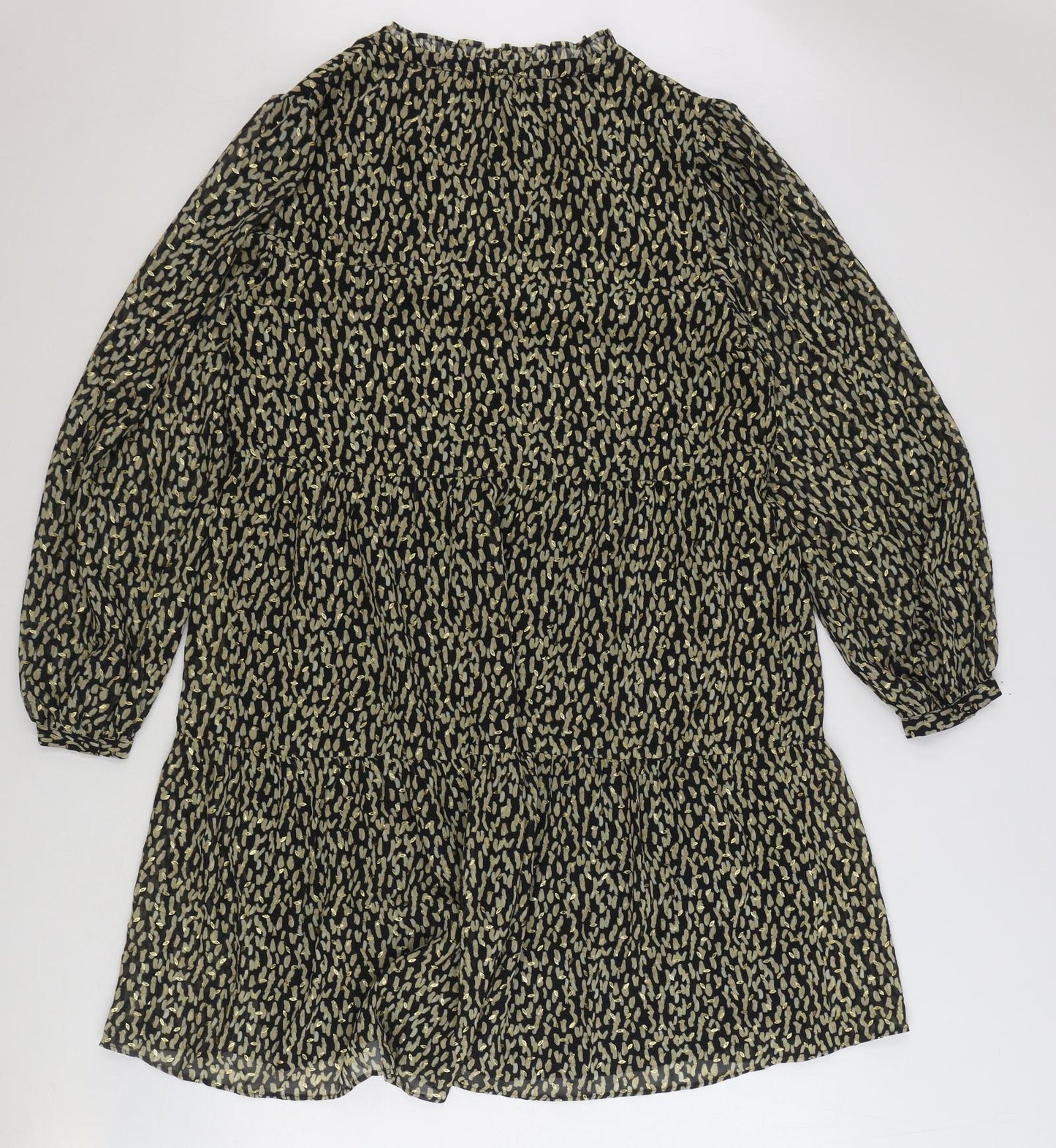 NEXT Womens Black Geometric Polyester A-Line Size 14 V-Neck Pullover