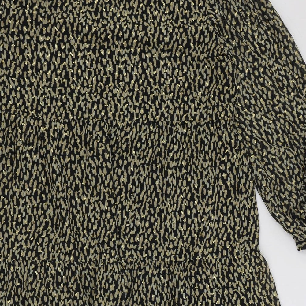 NEXT Womens Black Geometric Polyester A-Line Size 14 V-Neck Pullover