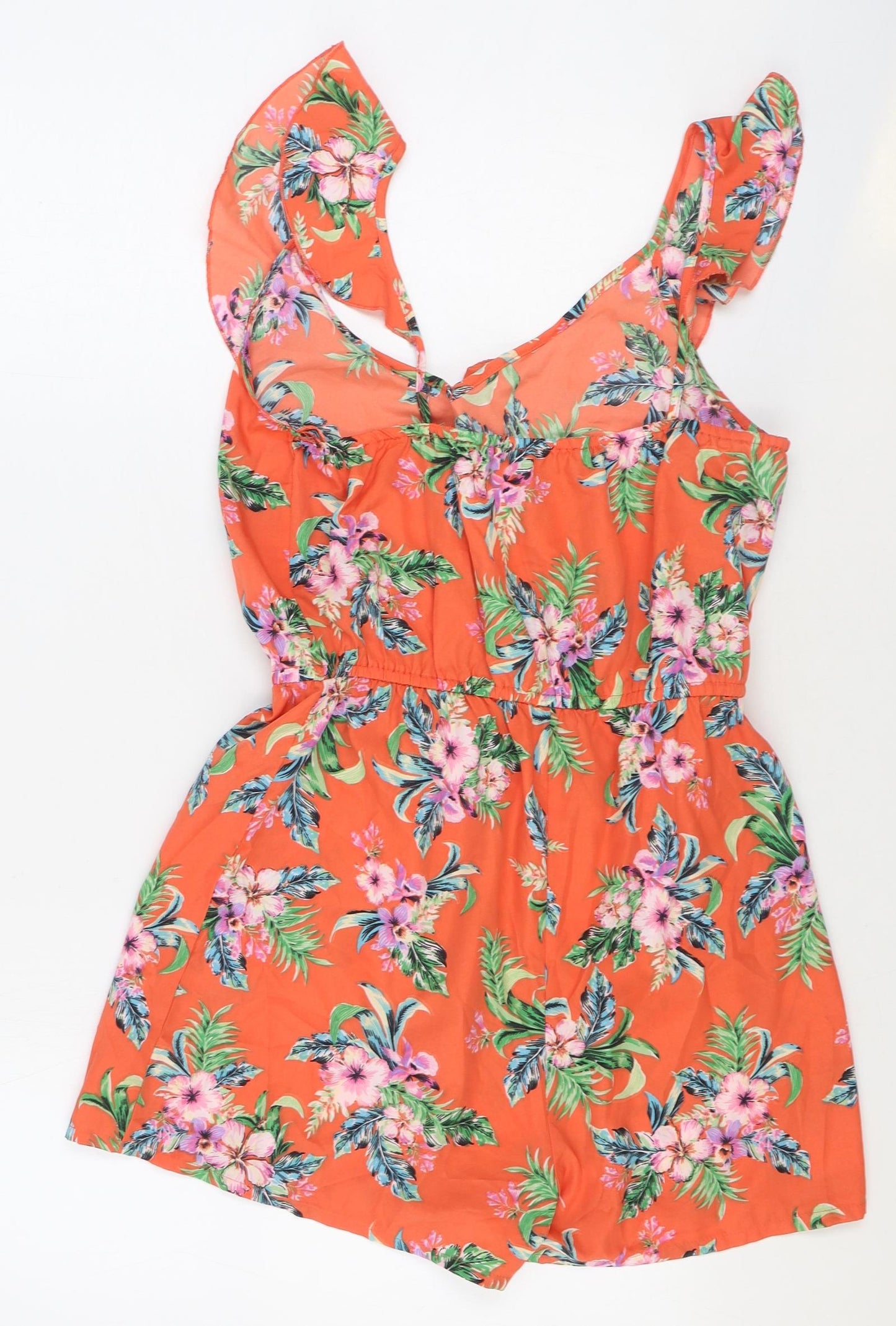 Primark Womens Orange Floral Polyester Playsuit One-Piece Size 12 Pullover