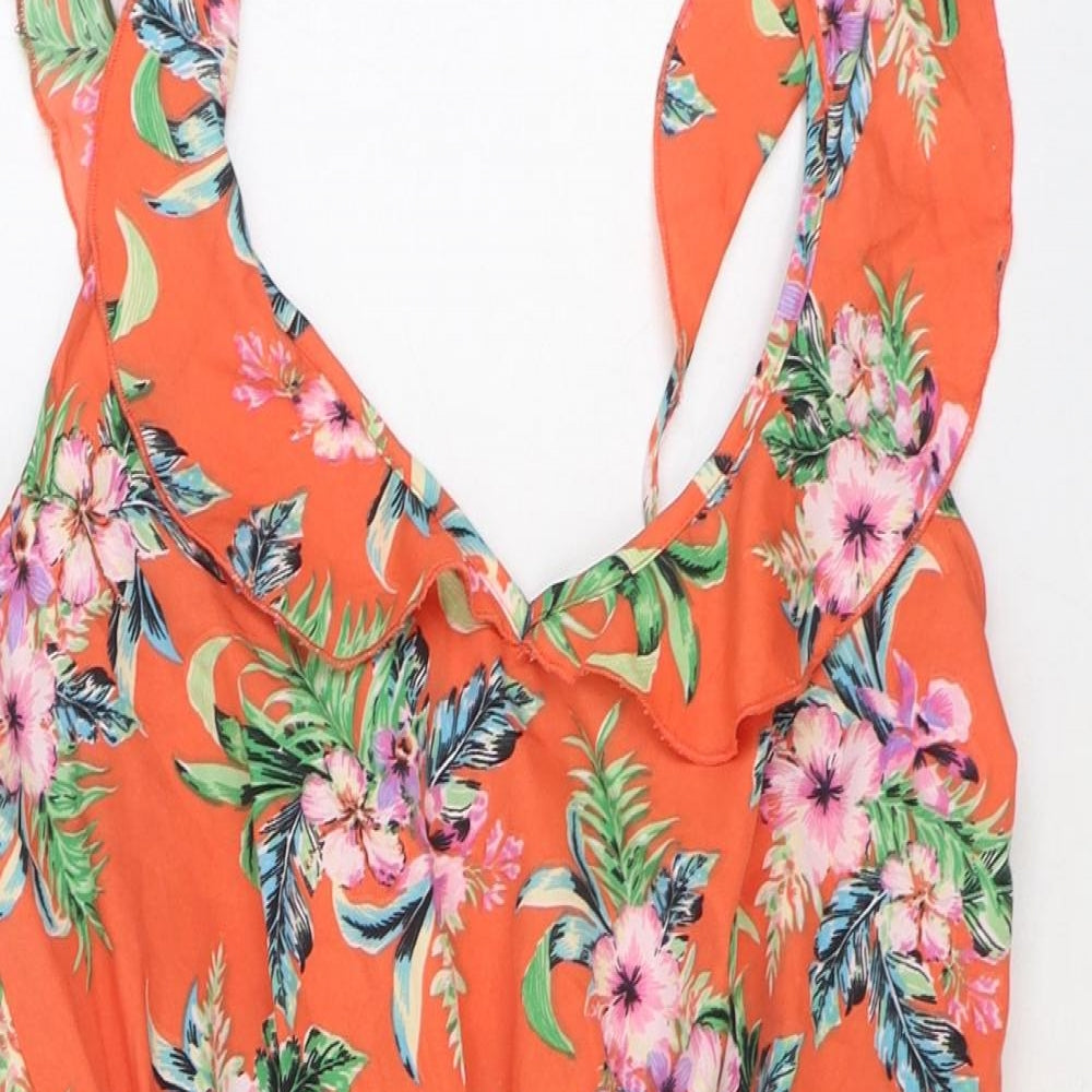Primark Womens Orange Floral Polyester Playsuit One-Piece Size 12 Pullover