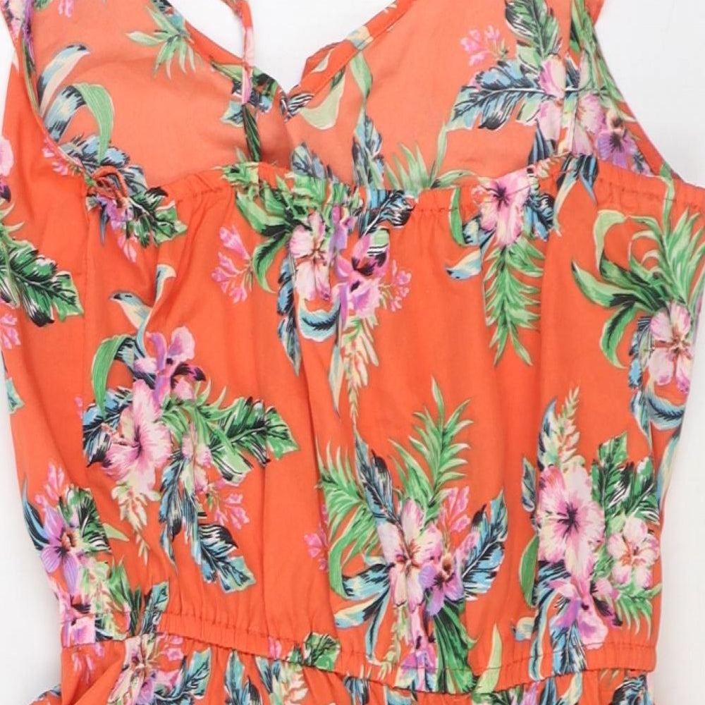 Primark Womens Orange Floral Polyester Playsuit One-Piece Size 12 Pullover