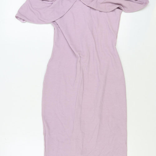 Missguided Womens Purple Polyester Bodycon Size 12 V-Neck Zip - Cold Shoulder